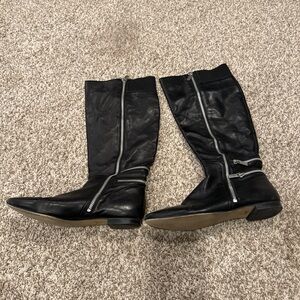 BCBGirls Black Leather Heeled Boots with Zipper Detail